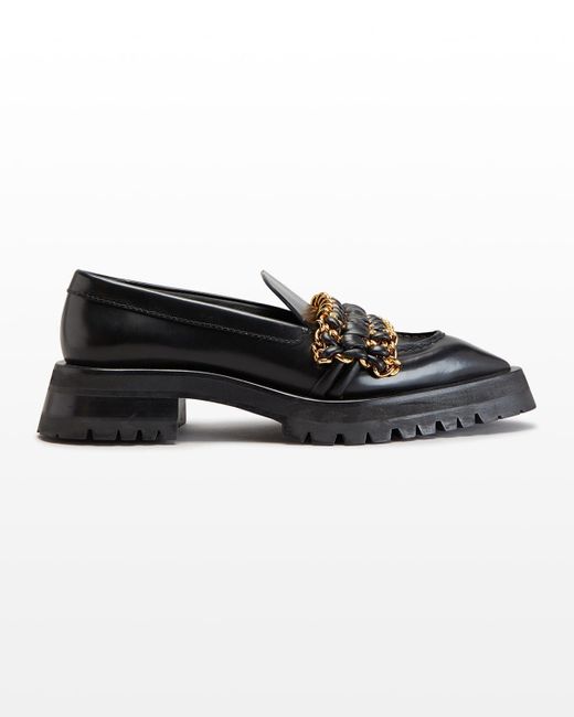 Balmain Black Army Chain-leather Strap Loafers for men