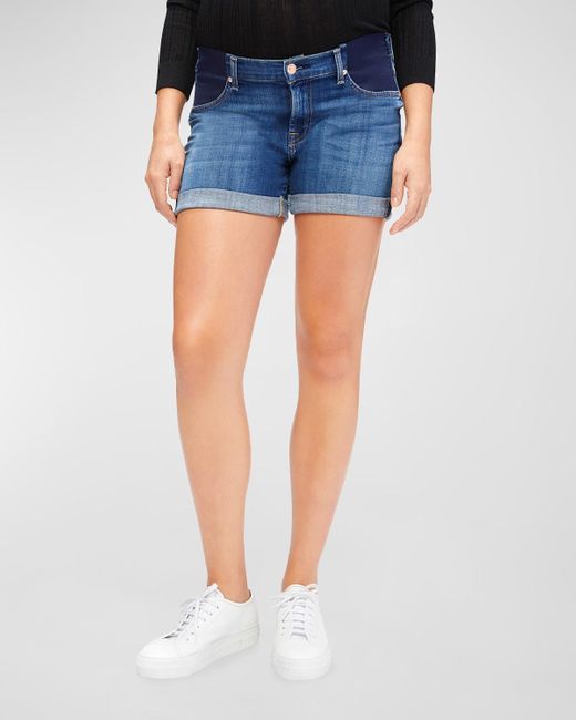 7 For All Mankind Blue Maternity Mid-roll Denim Shorts