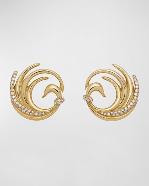 Krisonia Metallic 18k Yellow Gold Swan Earrings With Diamonds