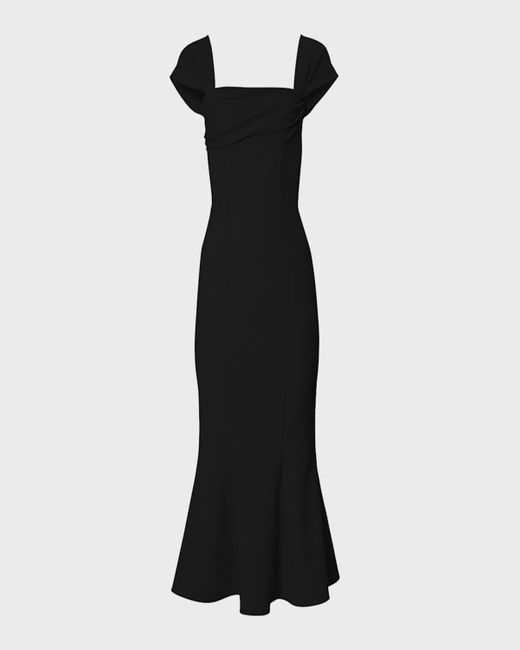 Carolina Herrera Black Square Neck Trumpet Midi Dress With Cap Sleeves