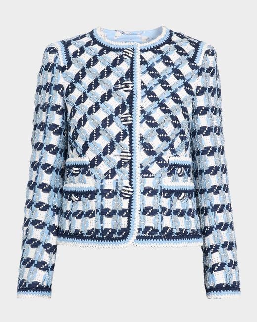 Maison Common Blue Textured Cotton Multi-Weave Jacket