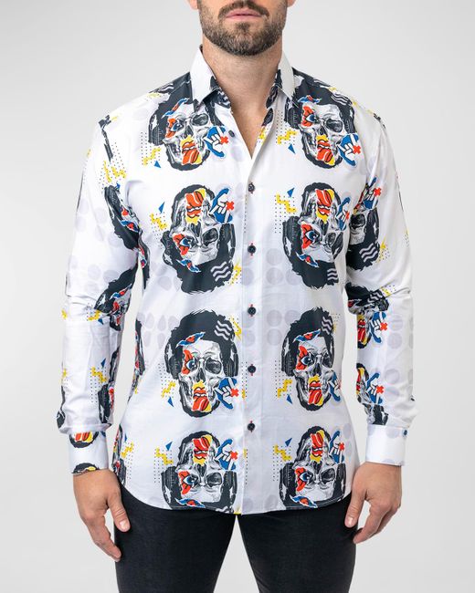 Maceoo Blue Fibonacci Skull Puppet Dress Shirt for men