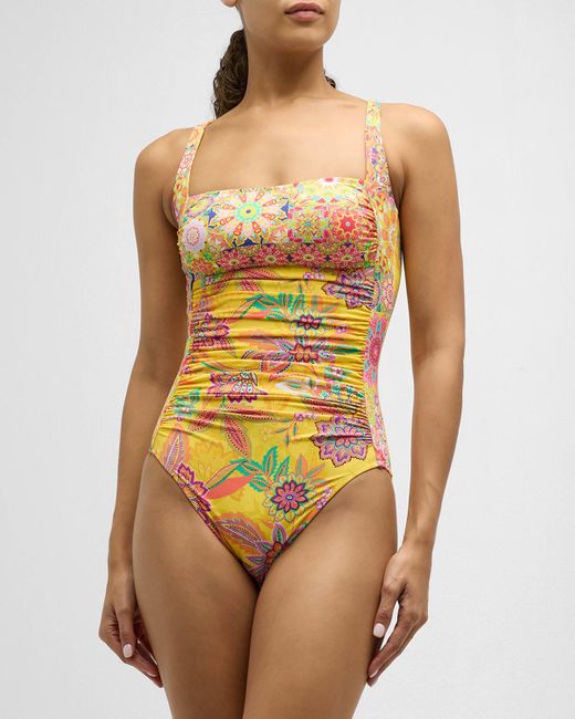 Johnny Was Multicolor Sunshine And Kaleida Ruched One-Piece Swimsuit