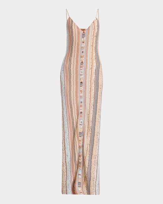 Missoni Natural Striped Sleeveless Button-Front Maxi Dress