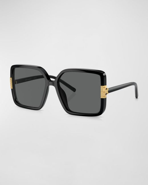 Tory Burch Black T-Hinged Plastic Square Sunglasses