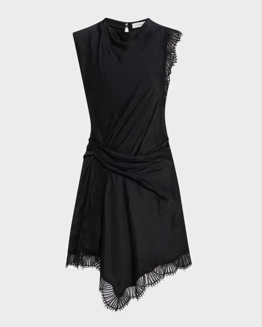 A.L.C. Black Dion Draped Lace-Trim Satin Mini Dress