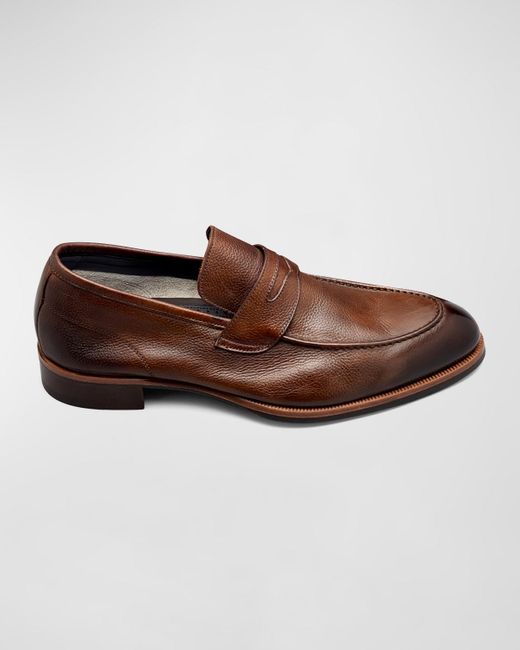 Di Bianco Brown Brera Burnished Leather Penny Loafers for men