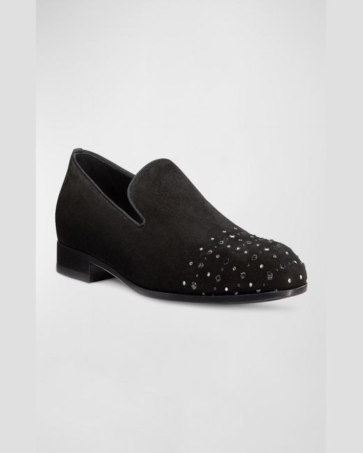 Stuart Weitzman Black Premiere Party Strass Suede Loafers for men