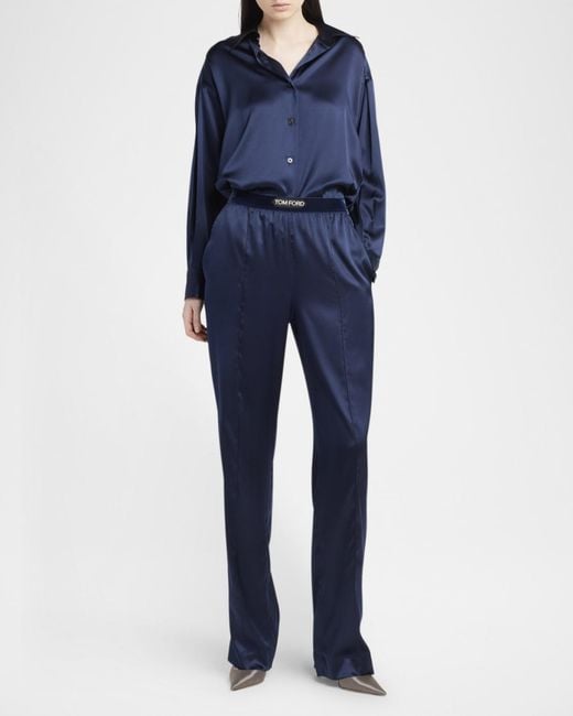 Tom Ford Blue Button-Down Silk Shirt