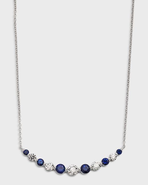Neiman Marcus 18k White Gold Round Sapphire & Round Diamond Gh/si1 Smiley Necklace, 18"l