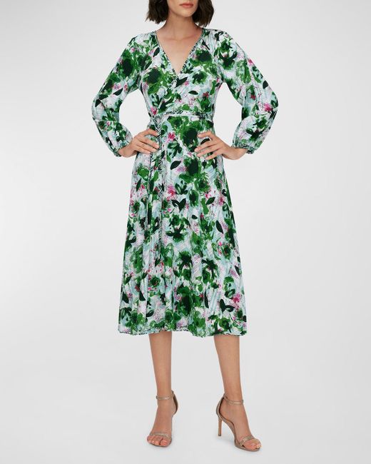 Diane von Furstenberg Green Leo Reversible Wrap Midi Dress