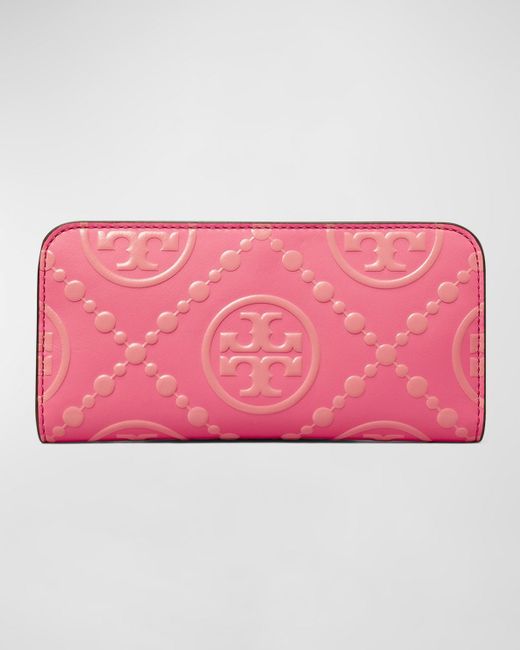 Tory Burch Pink T Monogram Leather Slim Wallet