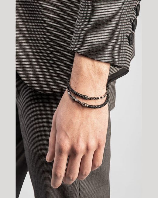 MARCO DAL MASO Metallic Lash Braided Leather & Chain Double-wrap Bracelet for men