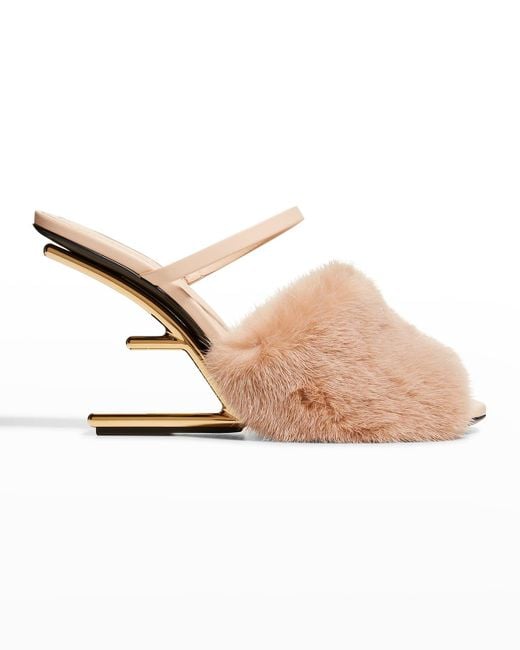 Fendi Mink Architectural heel Slide Sandals in Natural Lyst