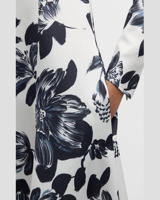 Emilia Wickstead White Tris Floral Long-Sleeve Empire-Waist Midi Dress