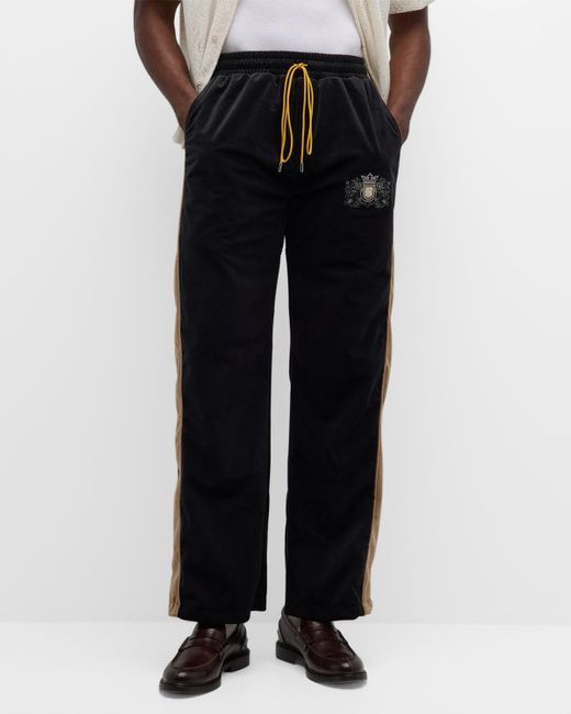 Rhude Black Velvet Crest Side-Stripe Track Pants for men