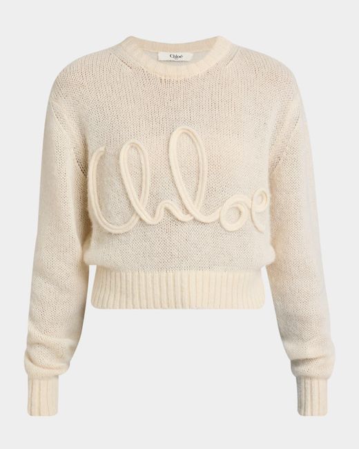 Chloé Natural Logo Embroidered Alpaca Wool Sweater