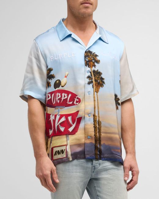 Purple White X Sky Printed Camp Shirt for men