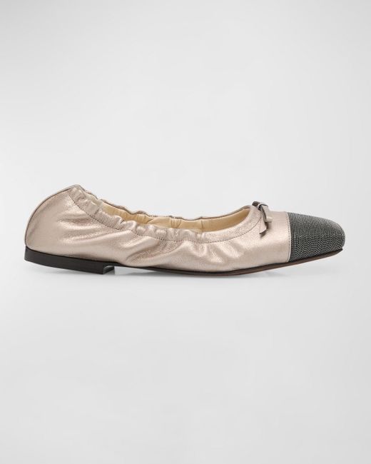 Brunello Cucinelli Multicolor Metallic Cap-Toe Ballerina Flats