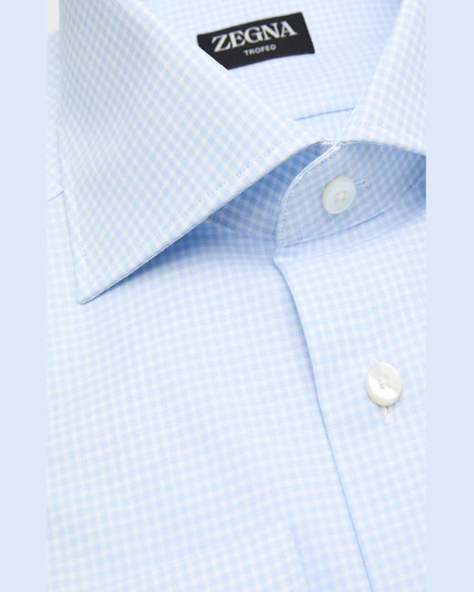 Zegna Blue Trofeo Cotton Micro-check Dress Shirt for men