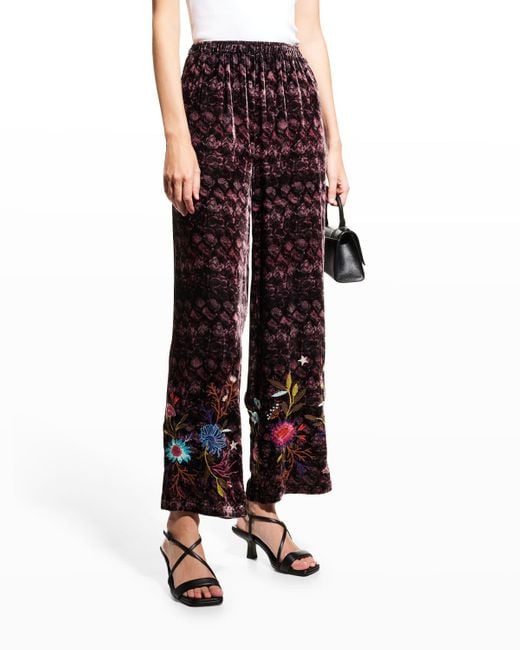 Johnny Was Ulla Floralembroidered Velvet Pants Lyst