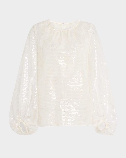 Le Superbe White Sparkling Long-Sleeve Femme Blouse