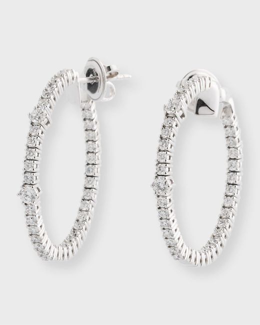 Zydo Multicolor 18k White Gold Hoop Earrings With Diamonds, 1.81tcw