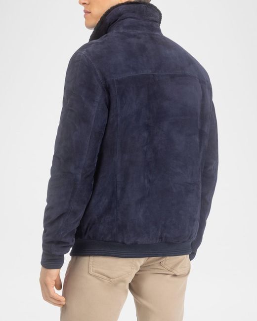 Gorski Blue Apos;S Suede Jacket With Select Shearling Lamb Lining