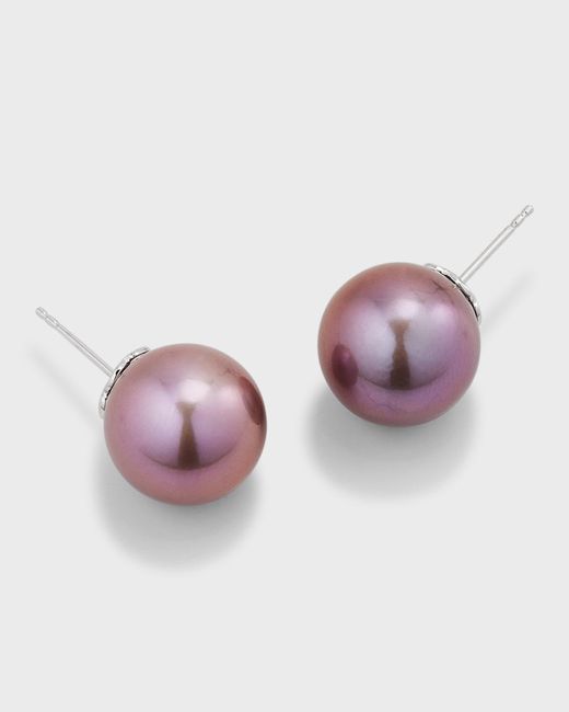 Belpearl Pink 18k White Gold 13mm Kasumiga Purple Pearl Earrings