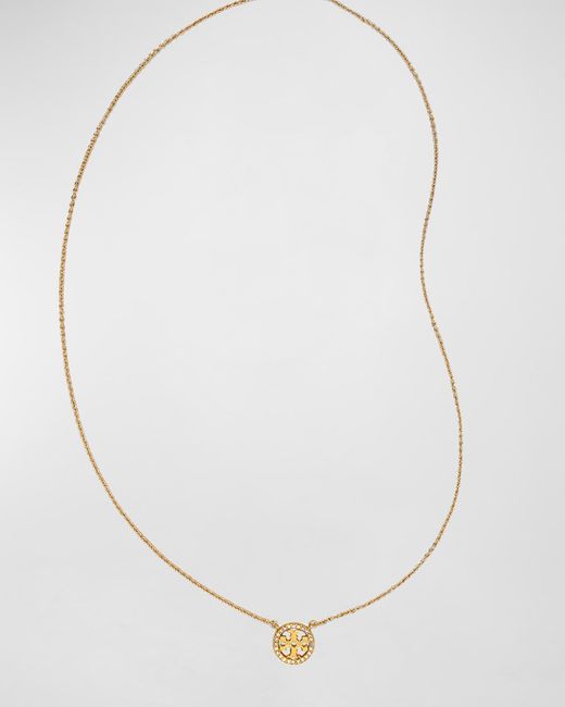 Tory Burch White Miller Pave Logo Delicate Necklace