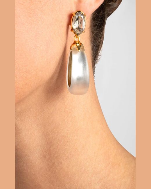 Alexis White Bonbon Crystal Lucite Small Teardrop Hoop Earrings
