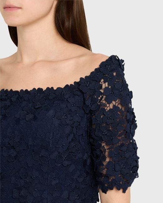 Teri Jon High-Low Floral Lace Maxi Dress in Blue | Lyst