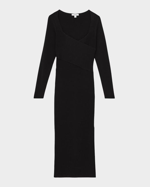 Reiss Women's Black Sophia Wrap-Front Knit Bodycon Midi Dress - benaras.co