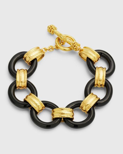 Elizabeth Locke Metallic 19k Large Black Jade And Gold Connector Bracelet