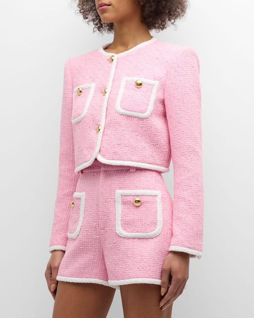 Cinq À Sept Pink Auden Contrast Bouclé Cropped Jacket