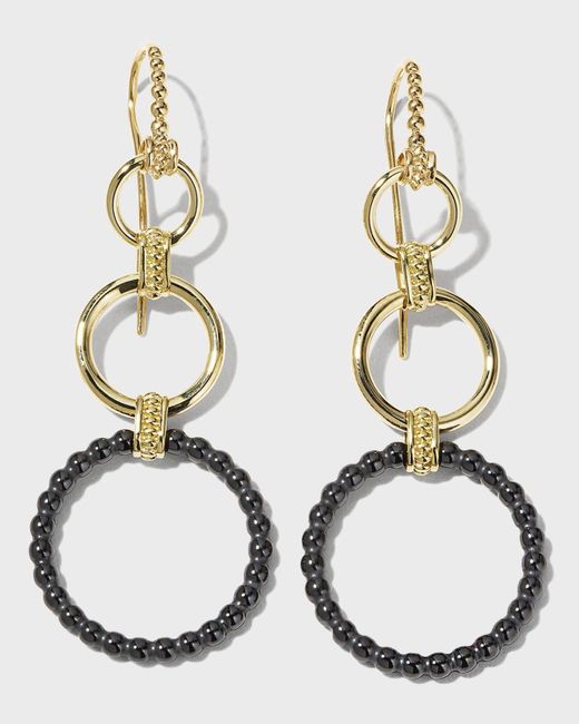 Lagos Metallic 18k Gold Caviar Drop Earrings W/ Black Ceramic