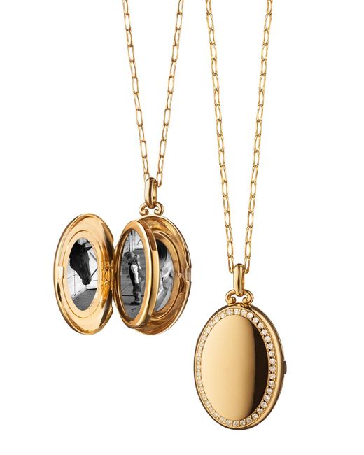 Monica Rich Kosann Metallic 18k Yellow Gold Four Image Midi Diamond Locket Necklace