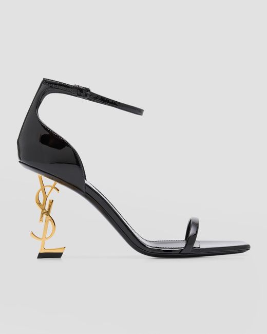Saint Laurent White Opyum Patent Ysl Ankle-strap Sandals