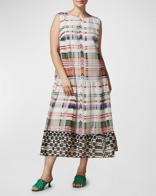 Marina Rinaldi White Plus Size Galilea Geometric-Print Midi Dress