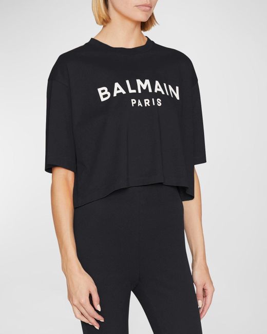 Balmain Black Logo-print Crop T-shirt