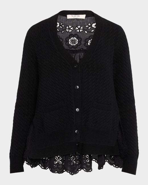 Sea Black Shanna Lace-Panel Cardigan