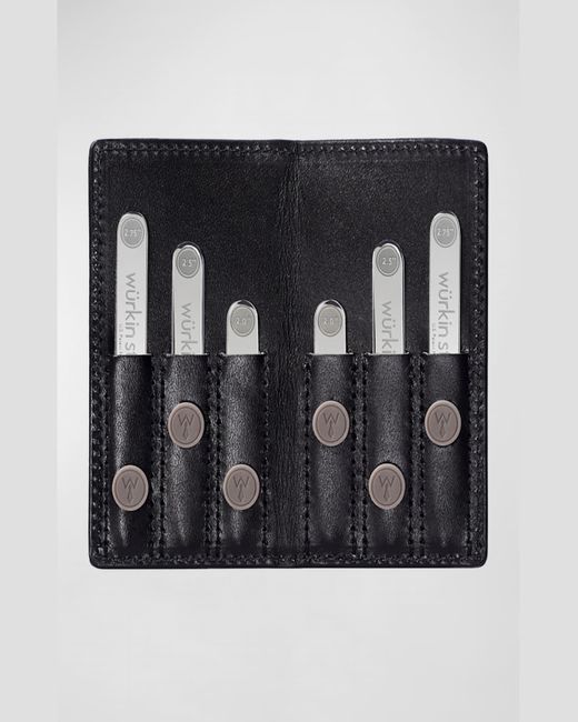 Würkin Stiffs Black Assorted Magnetic Collar Stay Leather Travel Set for men