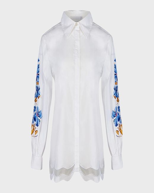 Anne Fontaine White Zephyra Floral-Print Cotton Poplin Shirt