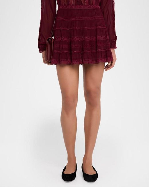 LoveShackFancy Red Fleetta Lace Mini Skirt