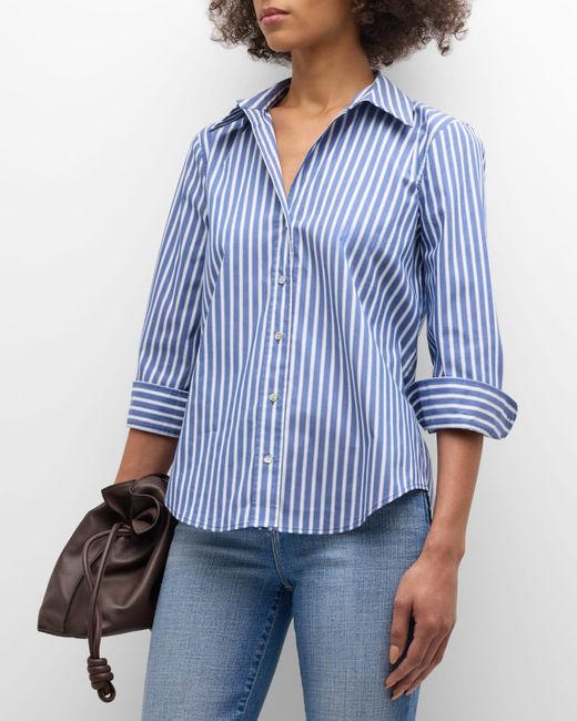 L'Agence Blue Daniella Stripe Button-Front Shirt