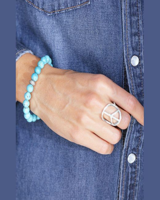 Sheryl Lowe Blue 8Mm Bead Bracelet With Pave Diamond Donut