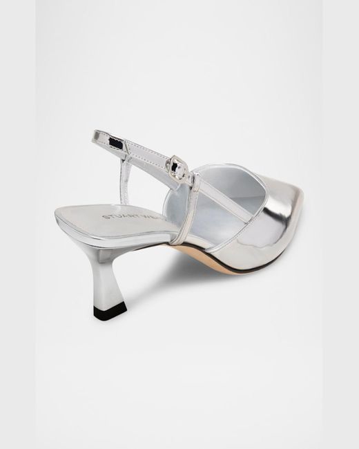 Stuart Weitzman White Vinnie Metallic Kitten Slingback Pumps