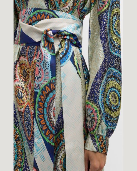 Rianna + Nina Multicolor Sharon Cowl-Neck Metallic Kipos Brocade Belted Maxi Dress