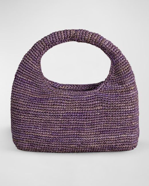Manebí Purple Half Moon Raffia Top-Handle Bag