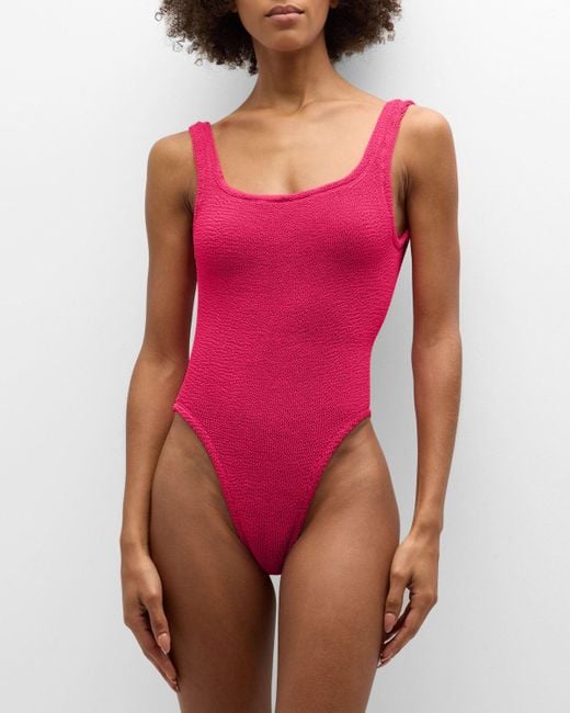 Hunza G Pink Square-Neck One-Piece Swimsuit